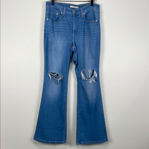 Levi’s 726 Flare Women's 30 Jeans Medium Wash Distressed High Waist Hippie - Picture 1 of 8